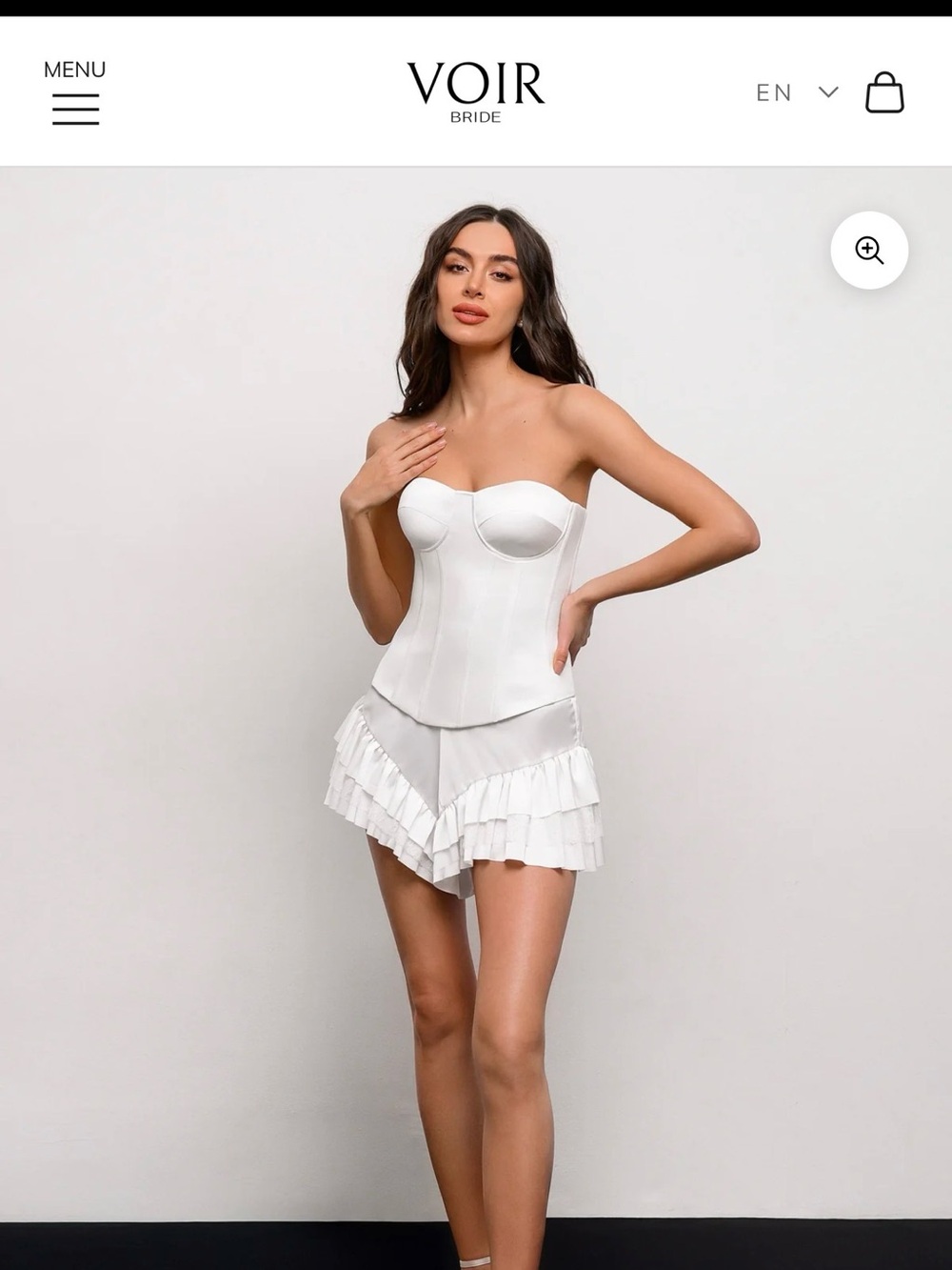 VOIR Bride White Strapless Corset Top + Ruffled Shorts (ROBE NOT INCLUDED)